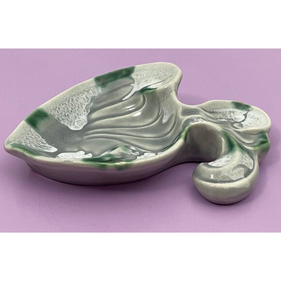 Vintage 80s fish soap dish, green, white and grey, ceramic soap holder - Picture 2 of 10